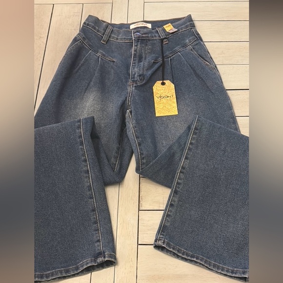 VIBRANT M.I.U. | Denim 80’s Pleated high waisted wide Mom Jean Junior Sz 1 (24) - Picture 1 of 7